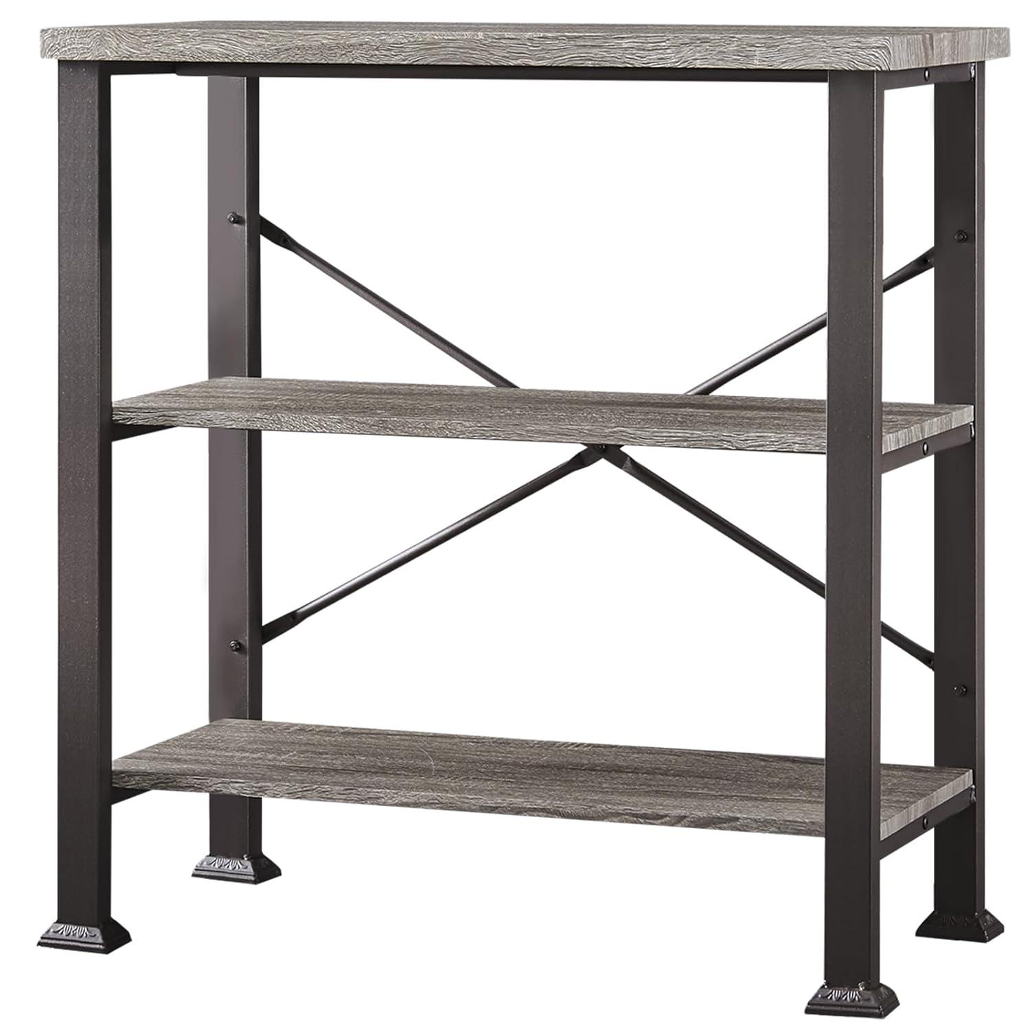 HOMBAZAAR 3 Tier Bookshelf,Grey Industrial Book Shelf,Engineered Wood and Metal Deep Bookshelves,Low Shelf Bookcase for Living Room,Office,Bedroom and Kitchen