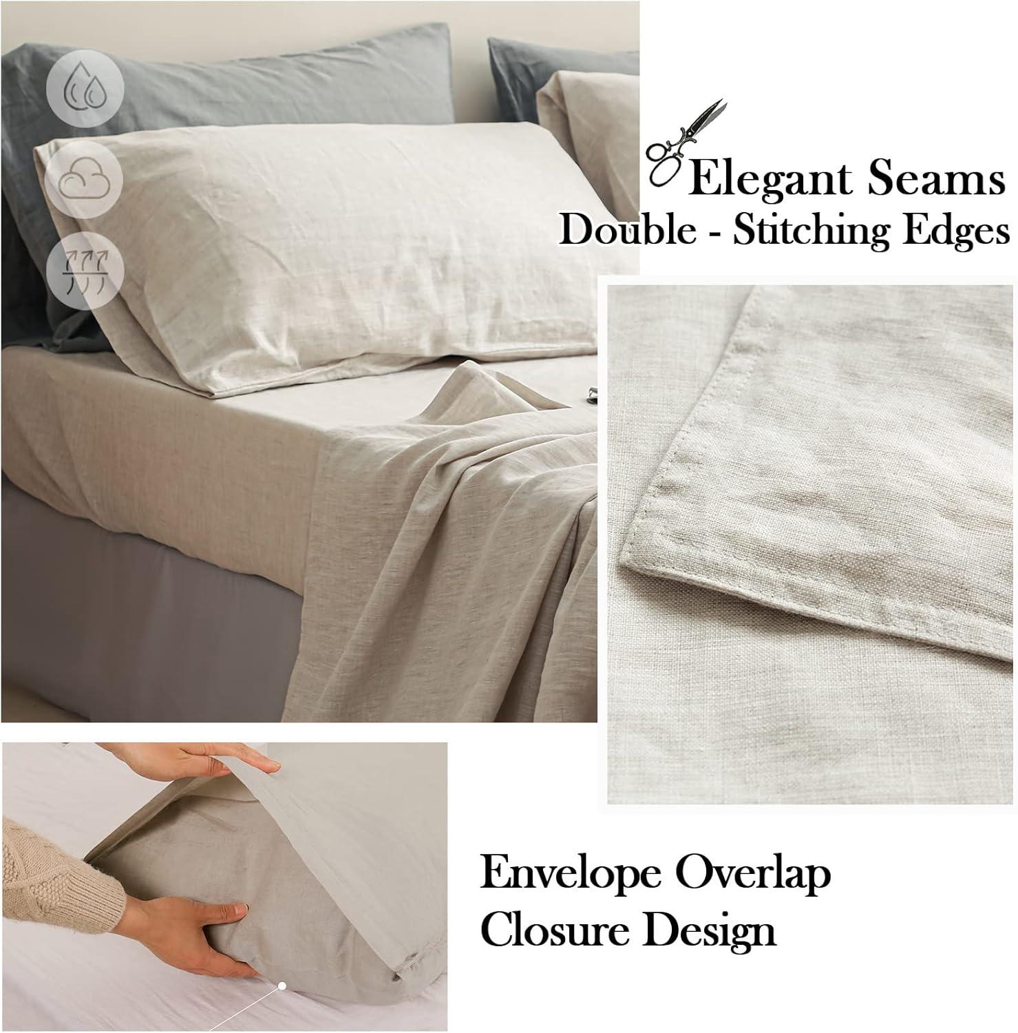 Simple&Opulence 100% Linen Sheet Set 4pcs Basic Style, Deep Pocket, Natural French Washed Flax Solid Color Soft Breathable Bed Sheets - Linen, King