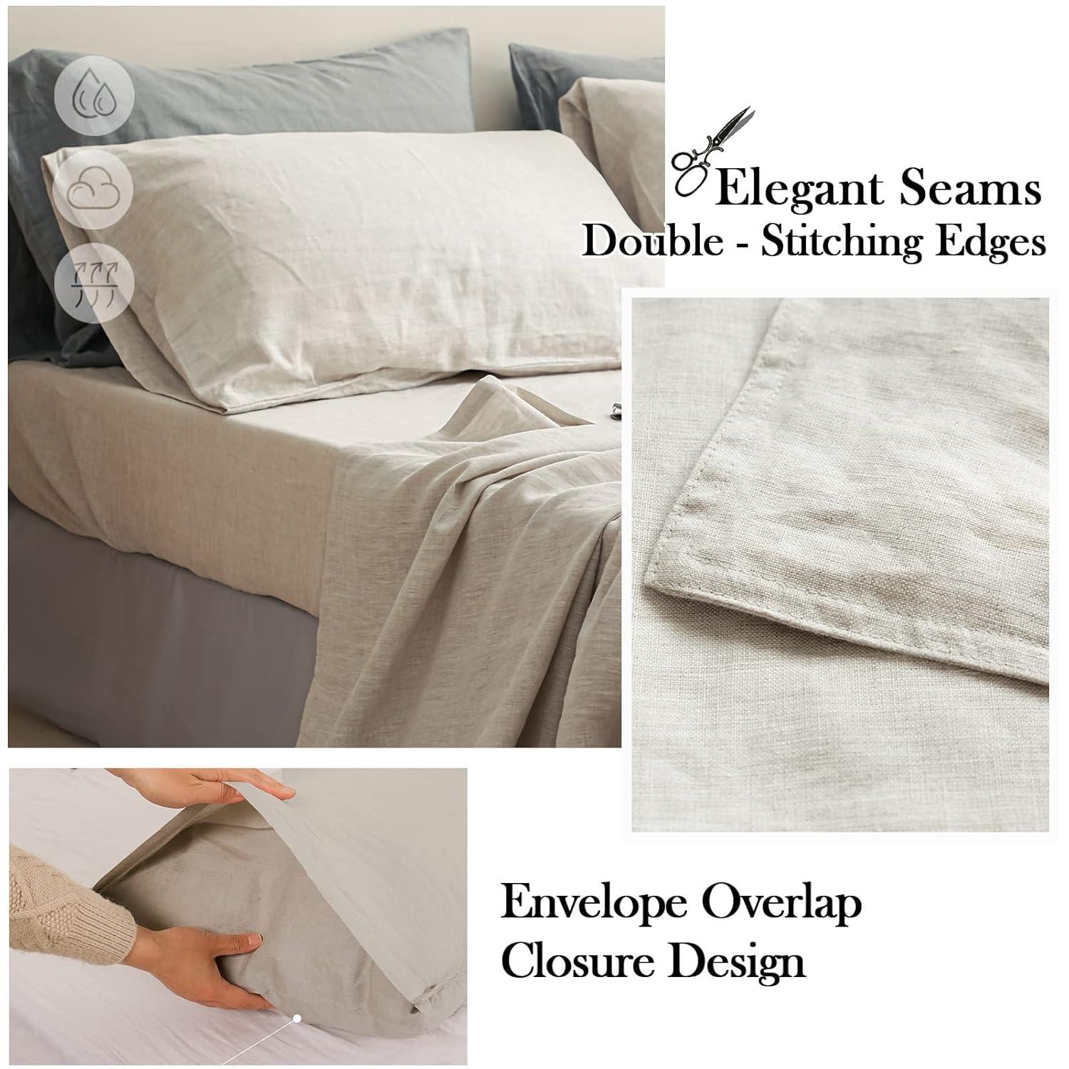 Simple&Opulence 100% Linen Sheet Set 4pcs Basic Style, Deep Pocket, Natural French Washed Flax Solid Color Soft Breathable Bed Sheets - Linen, King