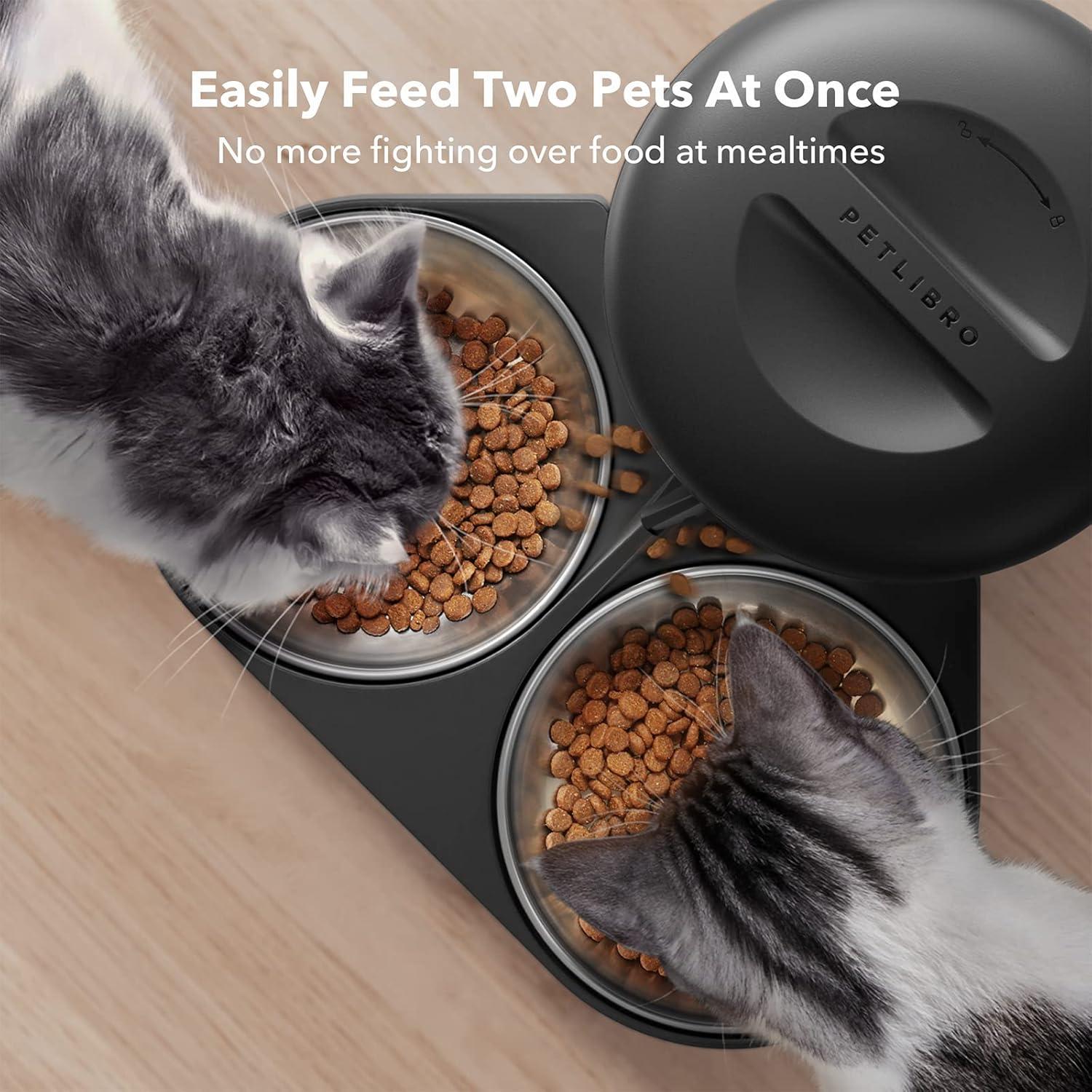 PETLIBRO Automatic Cat Feeder for Two Cats, 5L Dry Food Dispenser with Splitter and Two Stainless Bowls, 10s Meal Call and Timer Setting for Cat & Dog