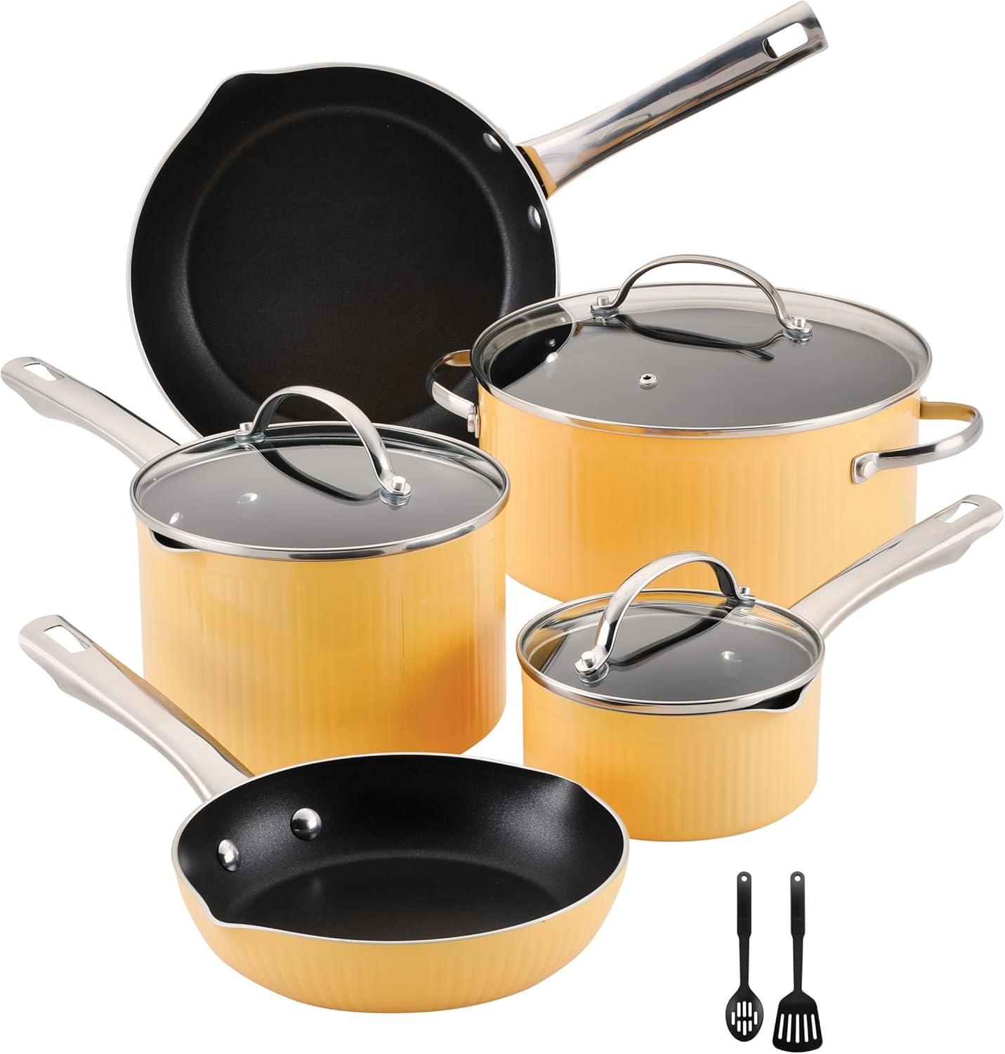 Farberware Style 10 Piece Nonstick Cookware Pots and Pans Set, Yellow