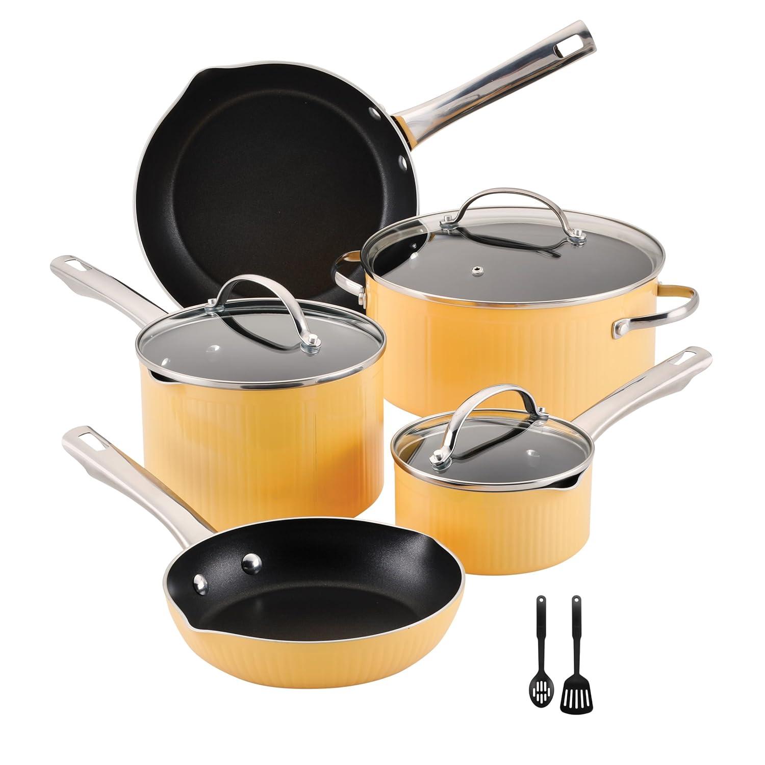 Farberware Style 10 Piece Nonstick Cookware Pots and Pans Set, Yellow