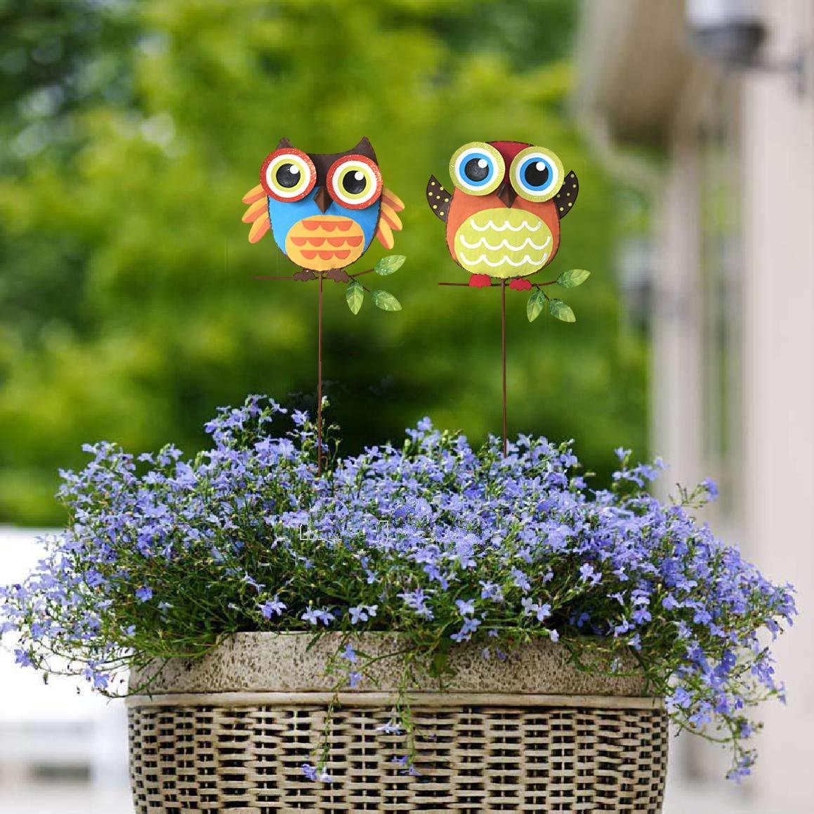 Attraction Design Metal Owl Garden Stake Set of 2, Indoor Outdoor Owl Decor for Patio Lawn Ornament Garden Yard Art Flower Bed Decoration Owl Figurine and Sculpture 16Inch