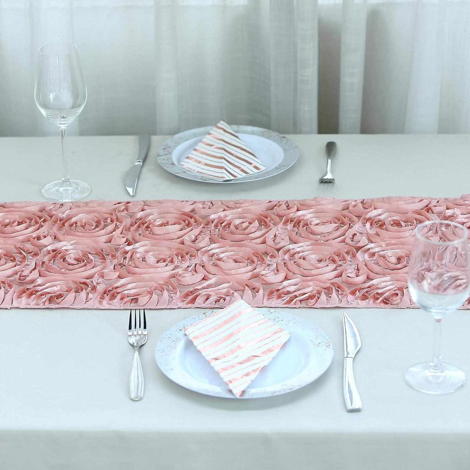 Efavormart Wonderland Rosette Premium Table Runners For Weddings Party Banquets Decor Fit Rectangle and Round Table - Dusty Rose