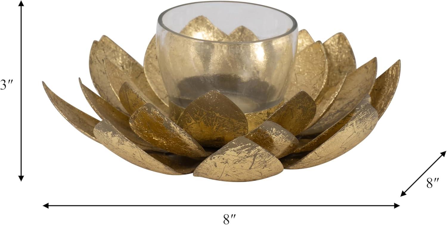 Sagebrook Home 8" Lotus Candle Holder - Contemporary Gold Metal Decorative Votive Candle Holder for Home or Event Decor - Decorative Lotus Candle