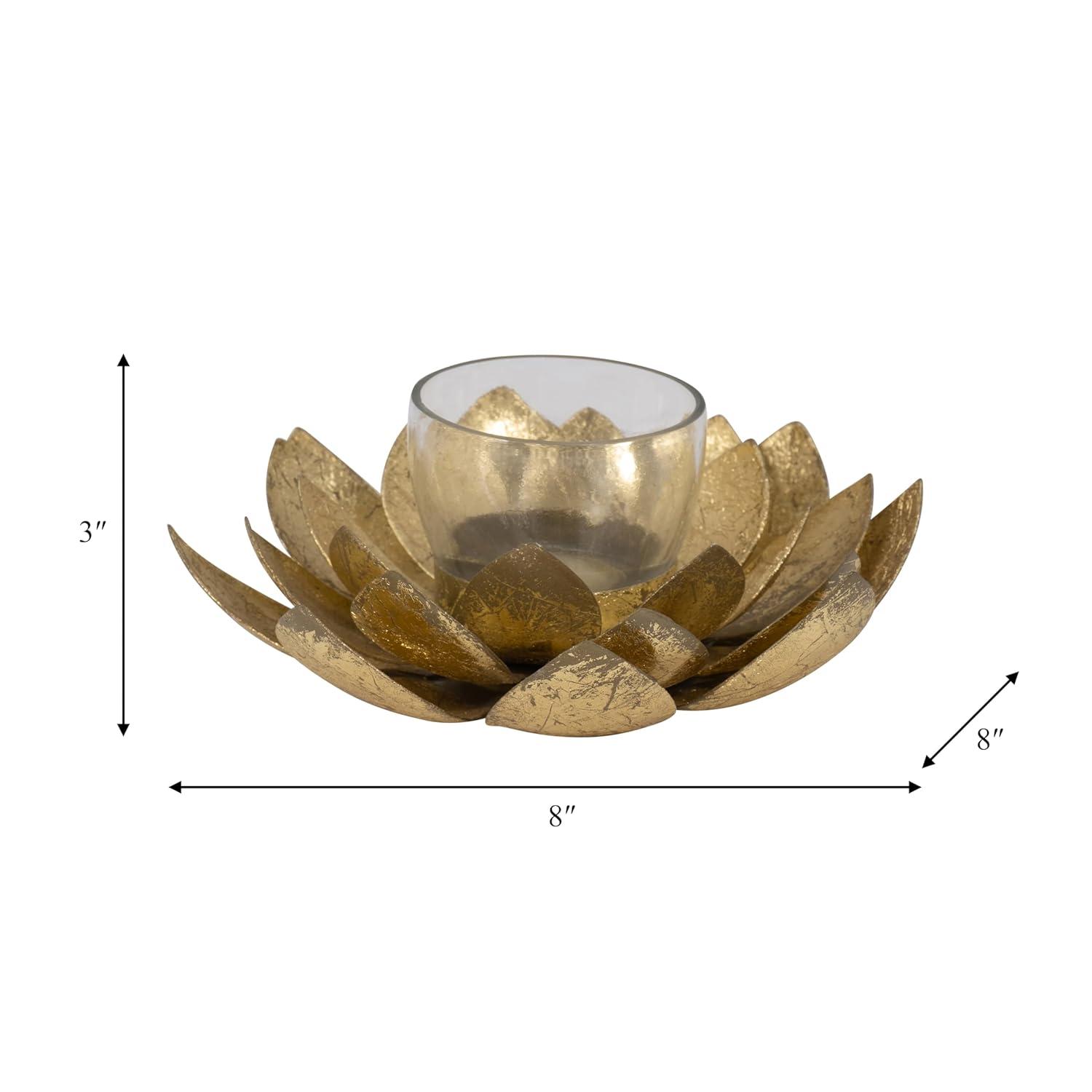 Sagebrook Home 8" Lotus Candle Holder - Contemporary Gold Metal Decorative Votive Candle Holder for Home or Event Decor - Decorative Lotus Candle