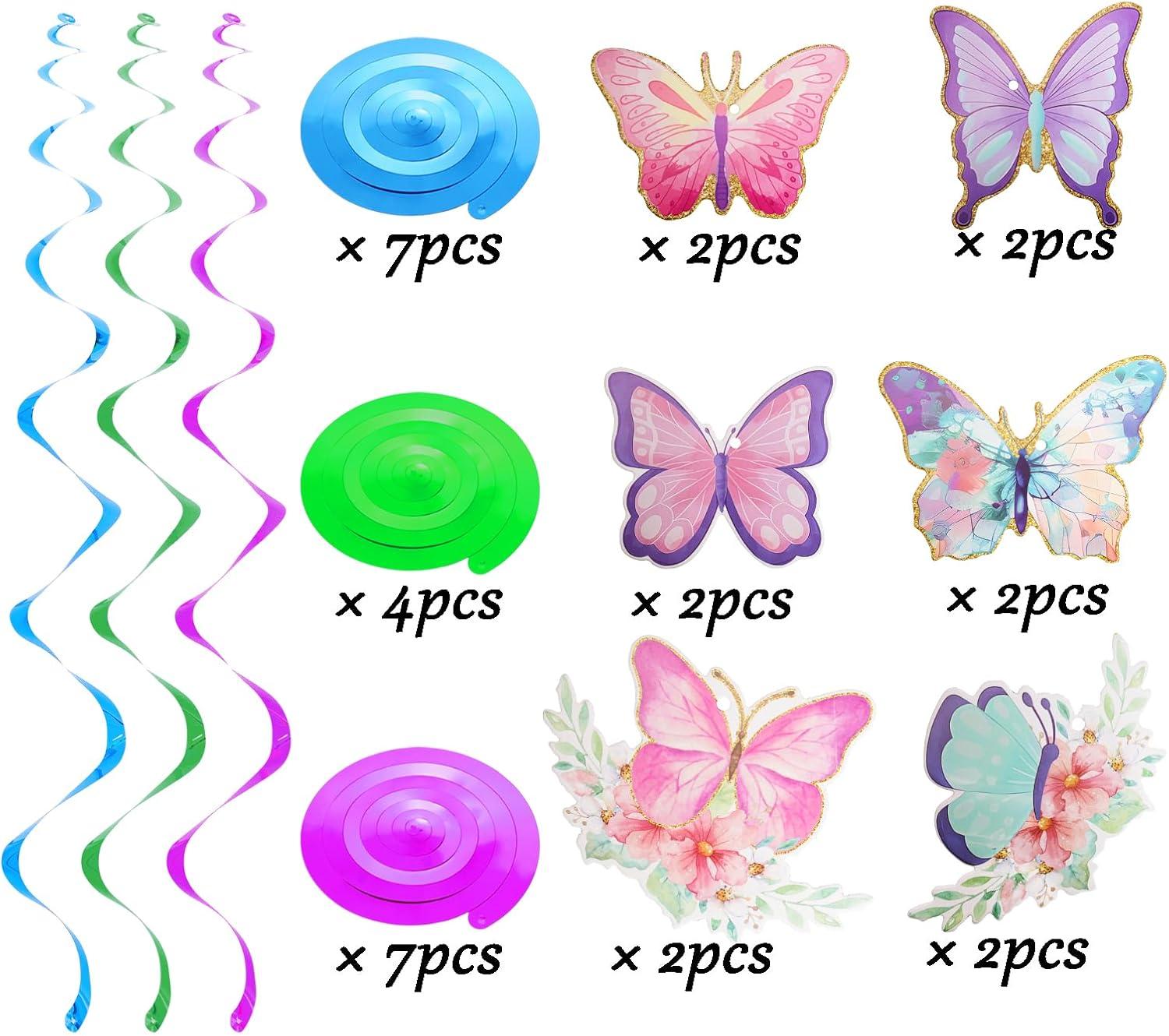 Fumwase 30 Pcs Butterfly Hanging Swirl Decorations Hanging Butterfly Party Decoration for Baby Shower Party Wedding Room Spring Summer Garden Party Wall Decor