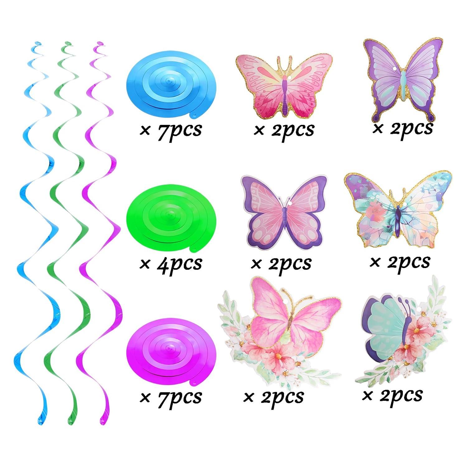 Fumwase 30 Pcs Butterfly Hanging Swirl Decorations Hanging Butterfly Party Decoration for Baby Shower Party Wedding Room Spring Summer Garden Party Wall Decor