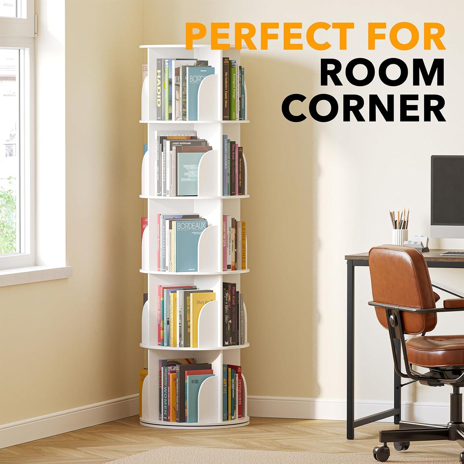 SpaceAid Rotating Bookshelf Tower, 360° Spinning Bookcase Lazy Susan, Revolving Round Carousel For Book Storage, Vertical Turning Spiral Corner Organizer