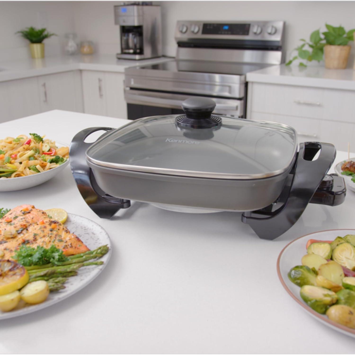Kenmore Kenmore Electric Skillet with Non-Stick Coating Surface and Tempered Glass Lid, 12"x12"