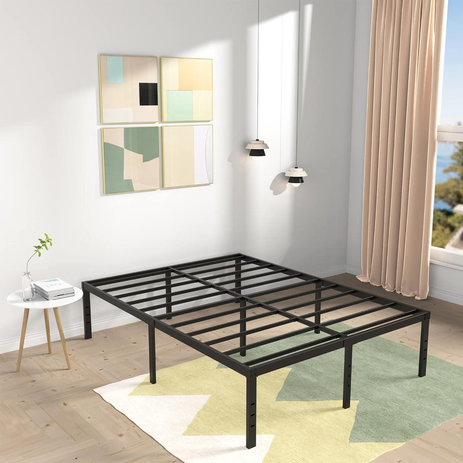 California King Black Metal Platform Bed Frame with Storage