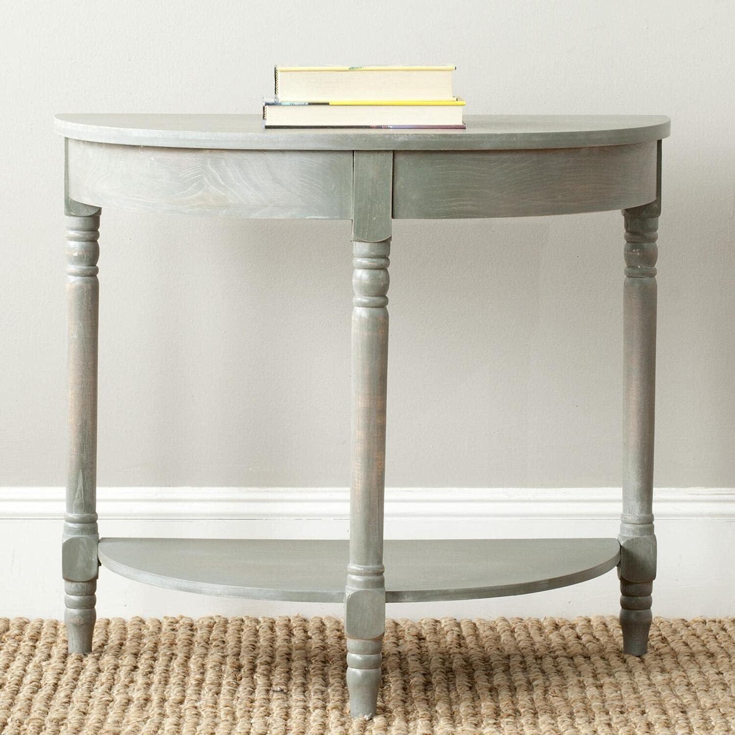 Transitional Beige Demilune Console Table with Turned Legs