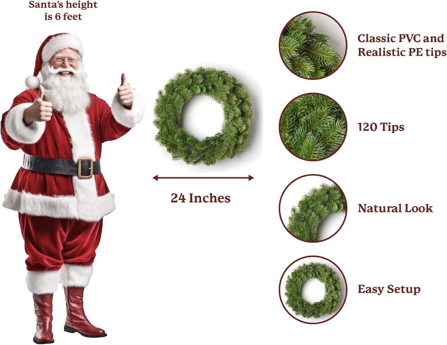 King Of Christmas 24" Artificial Christmas Wreath Unlit, King Douglas Fir Xmas Wreaths for Front Door, Window, or Fireplace