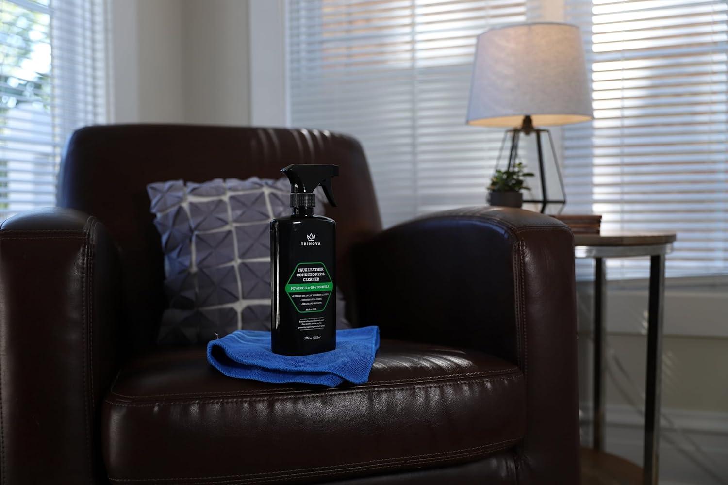 TriNova Leatherette Vinyl and Faux Leather Cleaner & Conditioner - Keep Seats, Jackets, Pleather, Handbags, Sofas, Couches, Shoes, Boots & More Looking New - 18 fl oz