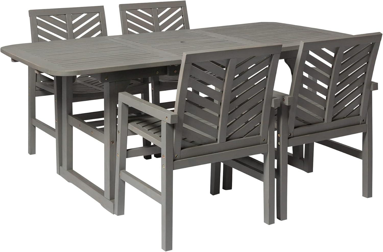 5pc Slatted Extendable Acacia Wood Patio Dining Set - Saracina Home