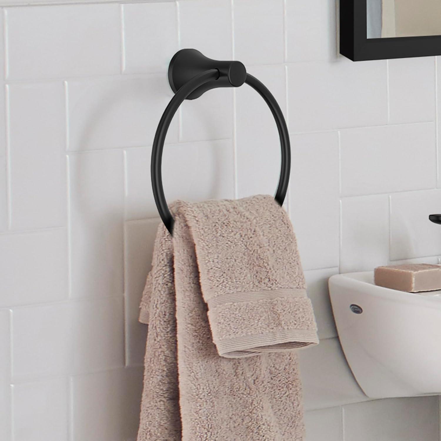 Matte Black Metal Towel Ring with Concealed Mounting