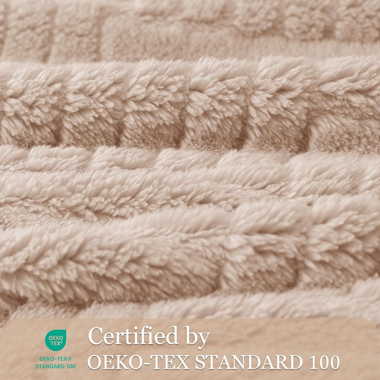 Whale Flotilla Fluffy Fleece Throw Blanket for Couch, Bed, Sofa, Fuzzy Soft Cozy Exquisite Blankets with Decorative Jacquard Pattern for All Season, Warm but Lightweight, 50x60 Inch, Camel