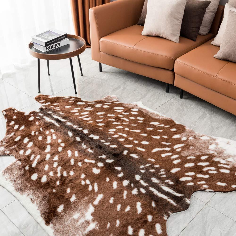 Faux Deer Rug Cowhide Rug Animal Rug Deer Print Faux Cow Hide Western Area Rug Sika Deer Animals Mat Carpet for Home Living Room 5x6ft
