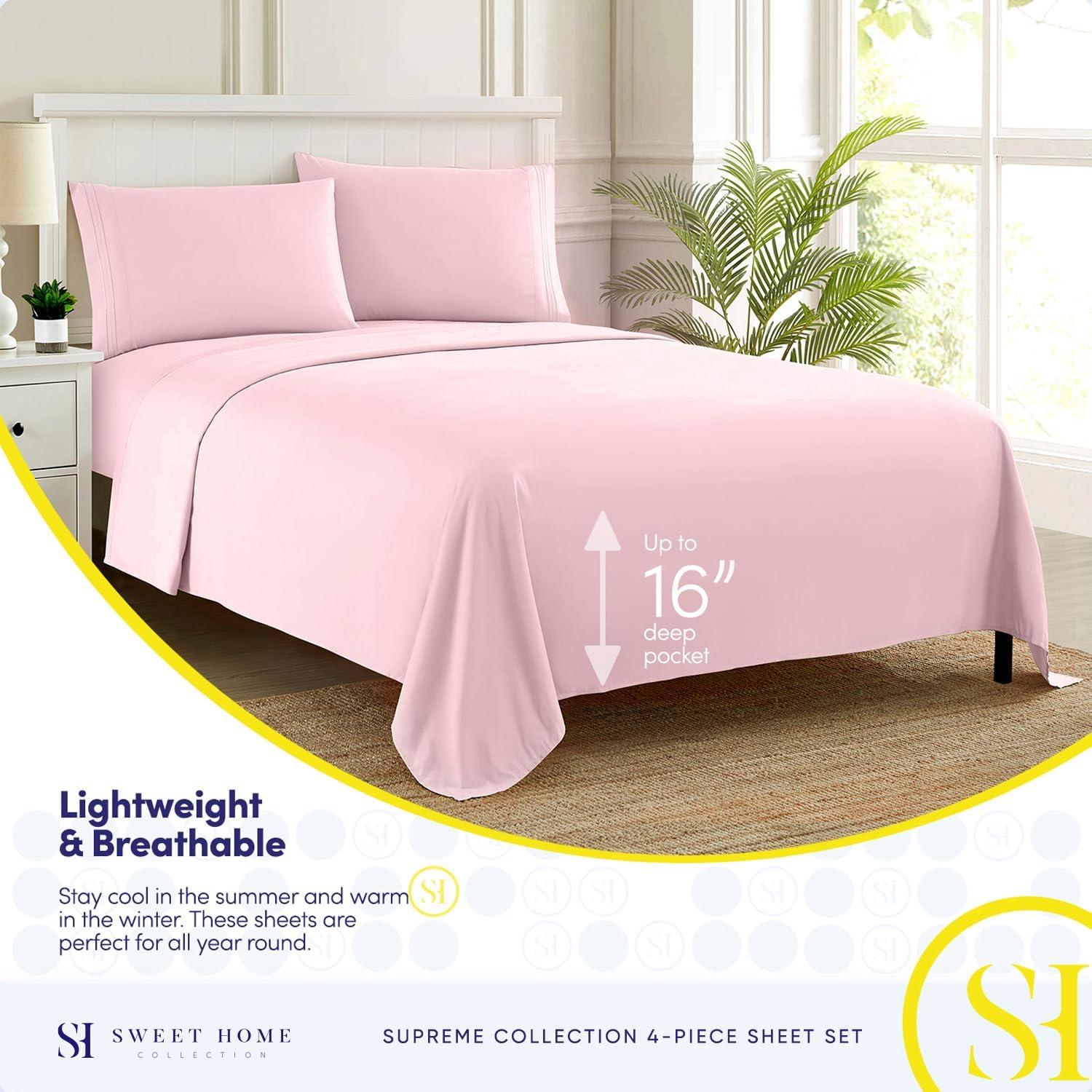 4 Piece Sheet Set, Ultra Soft 1800 Series Collection - King, Pale Pink