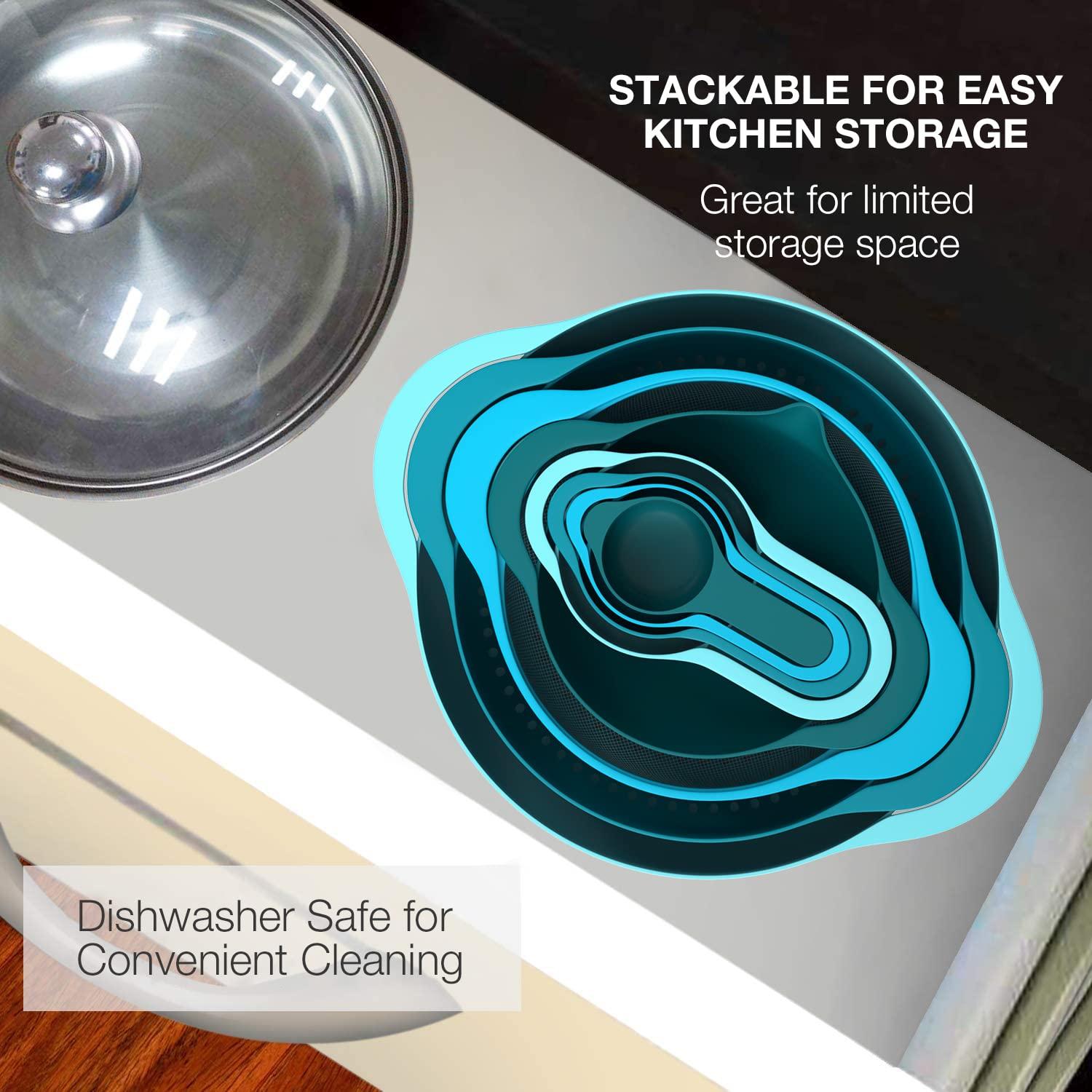 Mixing Bowls-Plastic Nesting Mixing Bowl Set of 8, Kitchen Gadgets for Apartments Space Saving, Including Measuring Cups Sifter Colander, Easy Storage Cooking Baking, Rv Camper Accessories, No BPA