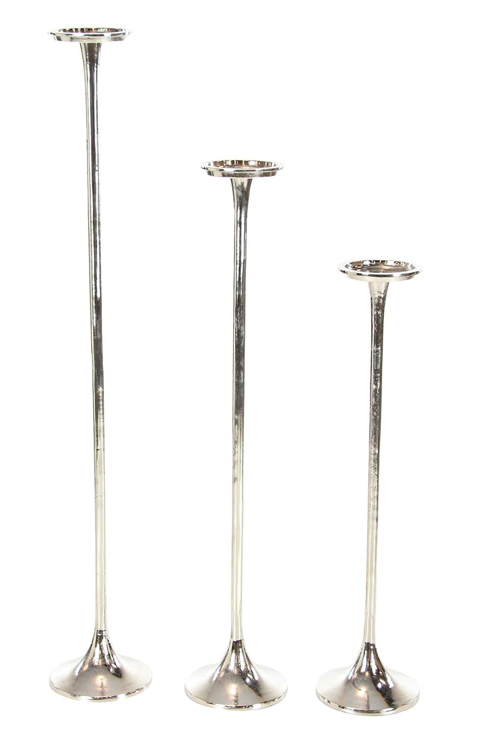 Set of 3 Metallic Aluminum Candle Holders Silver - Olivia & May: Oversized Pillar, Modern Style, Indoor Use