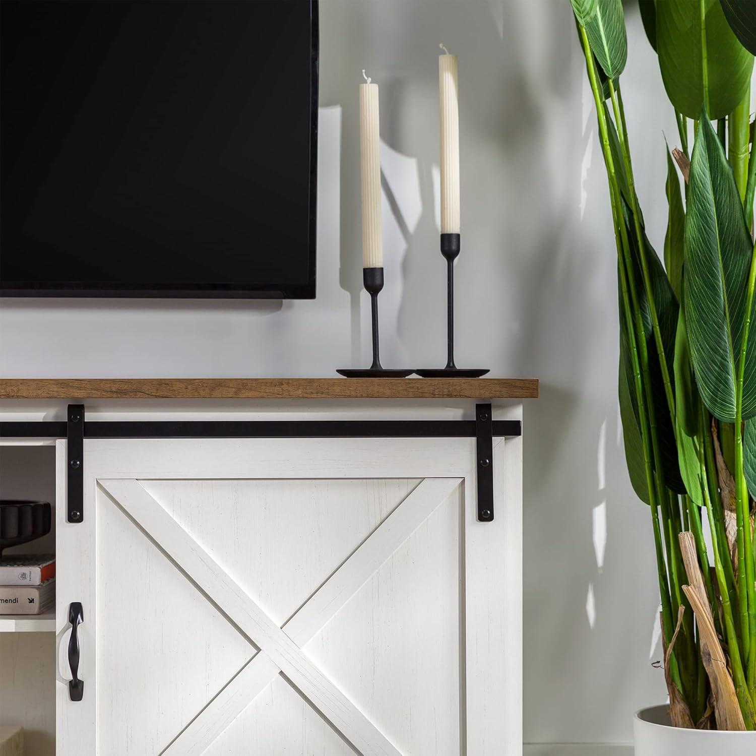 Walker Edison Sliding Barn Door 70" Farmhouse Wood TV Stand in White/Black