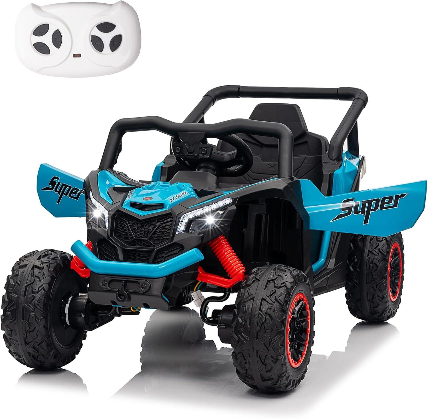 iYofe 24V Ride on Toys for Kids, Large Seat Ride on UTV Cars with Remote Control, Battery Powered Kids Car Electric Vehicle with 3 Speed, Bluetooth Music, 4 Wheels Spring Suspension, Blue