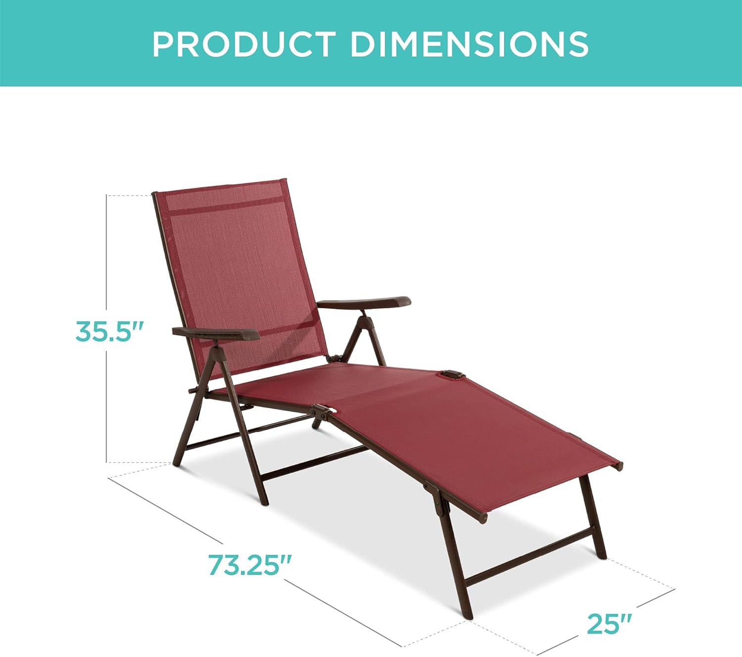 Best Choice Products Set of 2 Outdoor Patio Chaise Lounge Chair Adjustable Folding Pool Lounger w/ Steel Frame - Red