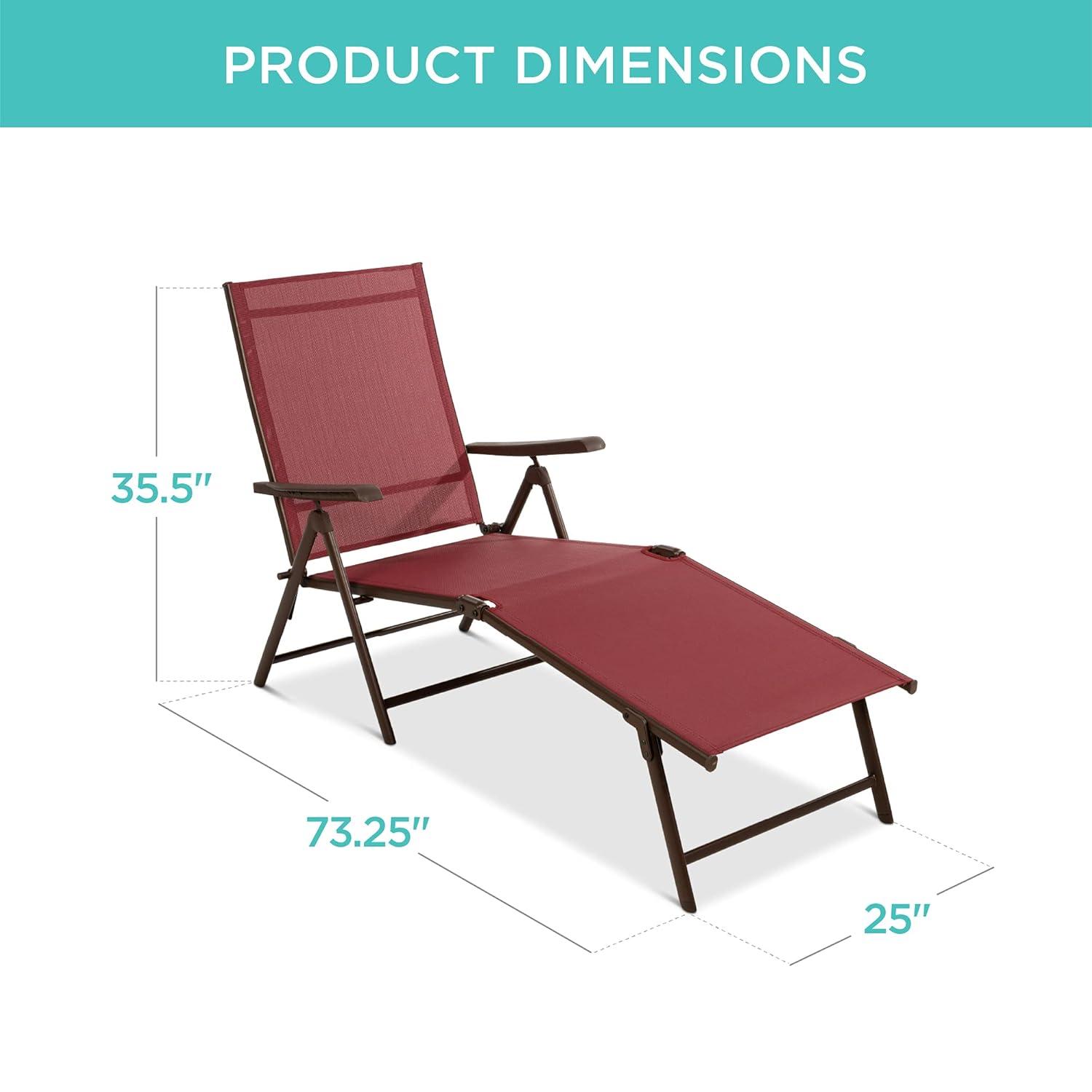 Best Choice Products Set of 2 Outdoor Patio Chaise Lounge Chair Adjustable Folding Pool Lounger w/ Steel Frame - Red