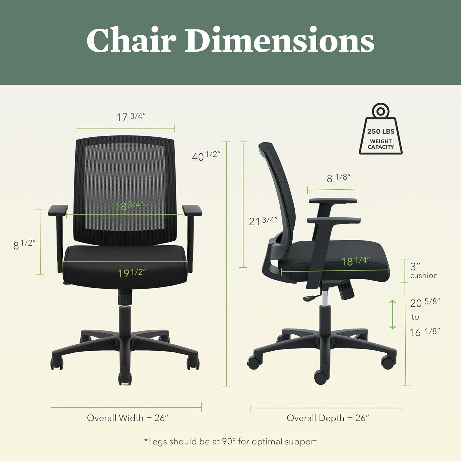 HON Mesh Mid-Back Task Chair Fabric Black Seat - Black Back - 5-star Base - 19.50" Seat Width x 18.25" Seat Depth - 26" Width x 26" Depth x 40.5" Height