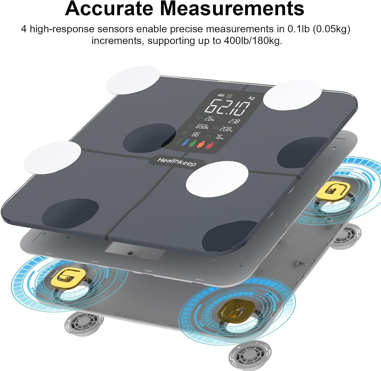 CHWARES Rechargeable Weight Scale , Scale for Body Weight with Large LCD Display, Smart Digital Scale with Body Fat 15 Metrics Body Composition Analyzer for BMI Heart Rate 400lbs, Black