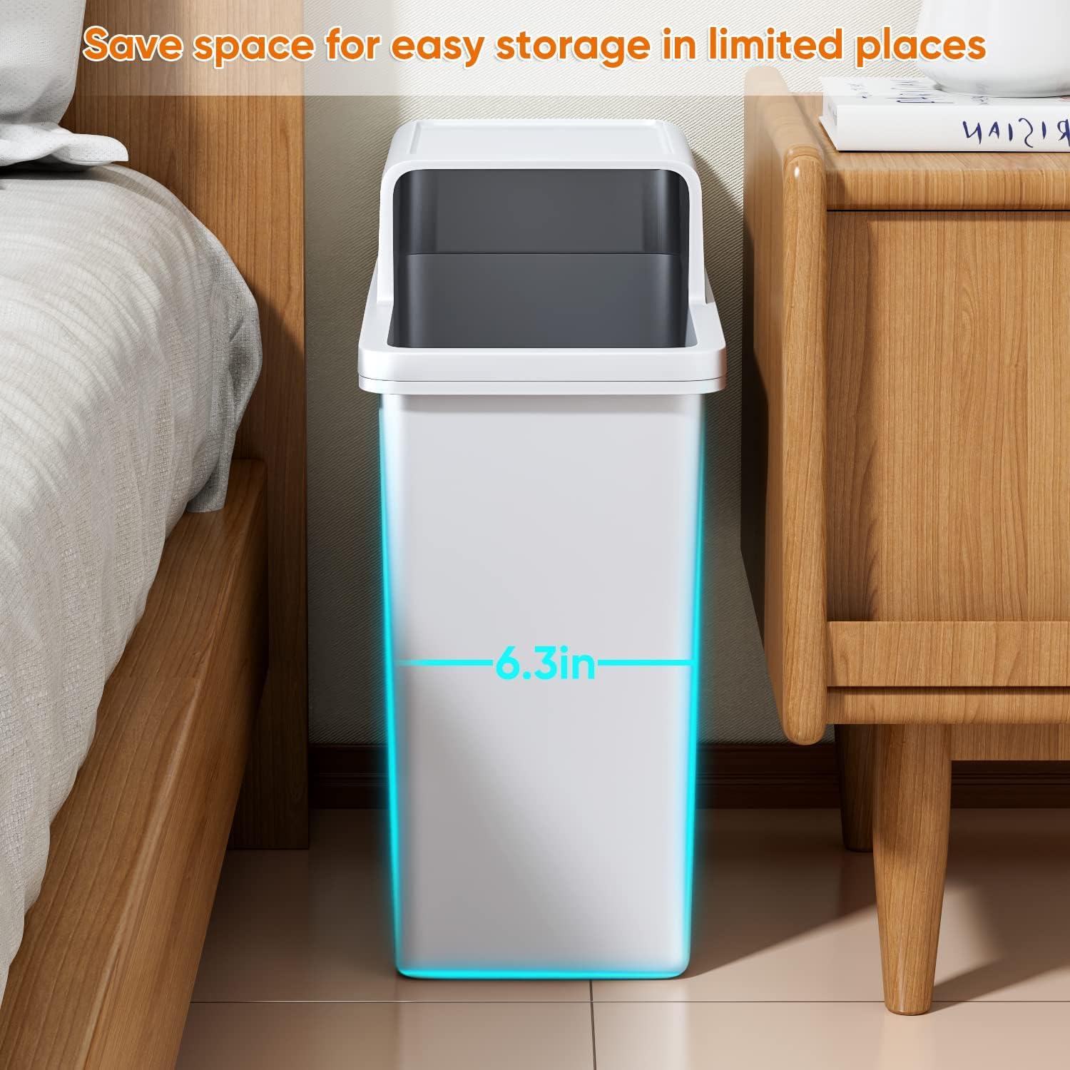 JOYBOS Bathroom Trash Cans,Adsorption Garbage Can with Press Type Lid,10L Dogproof Slim Plastic Narrow Trash Bin,3 Gallon Garbage Bin for Home,Office and Narrow Place
