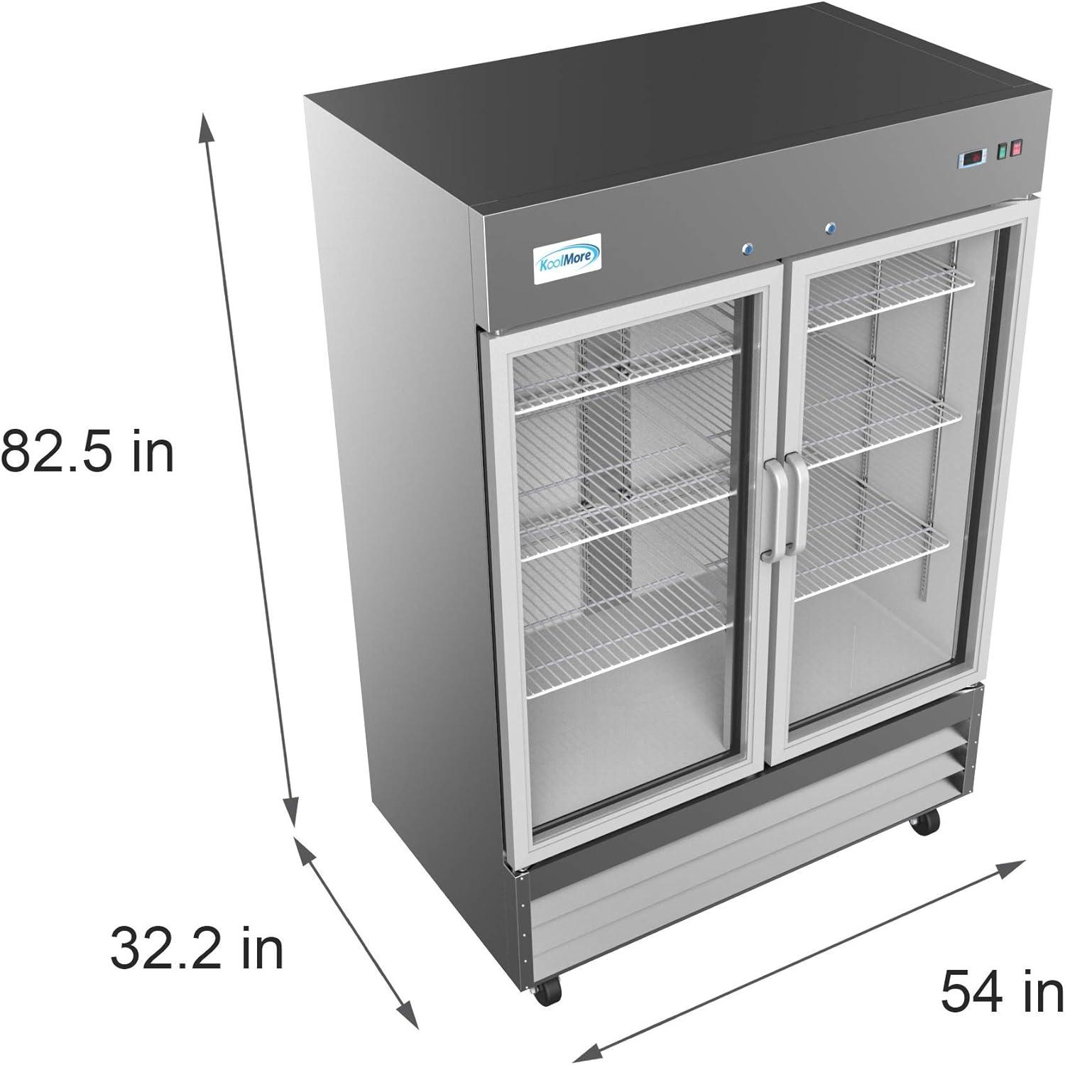 54'' Stainless Steel Double Door Commercial Refrigerator with Glass Doors