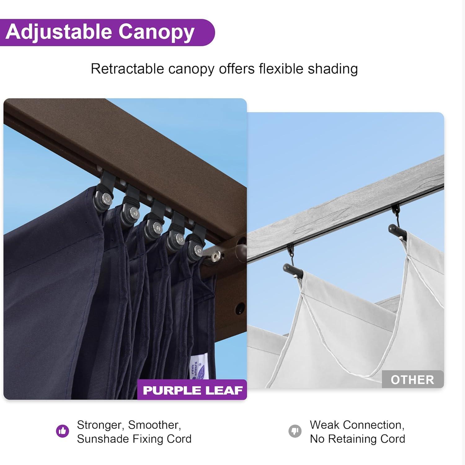 PURPLE LEAF Pergola 10' X 13' Outdoor Retractable Metal Patio Pergola with Shade Cover for Garden Yard Pavilion Grill for Beach Deck Gazebo, Terra