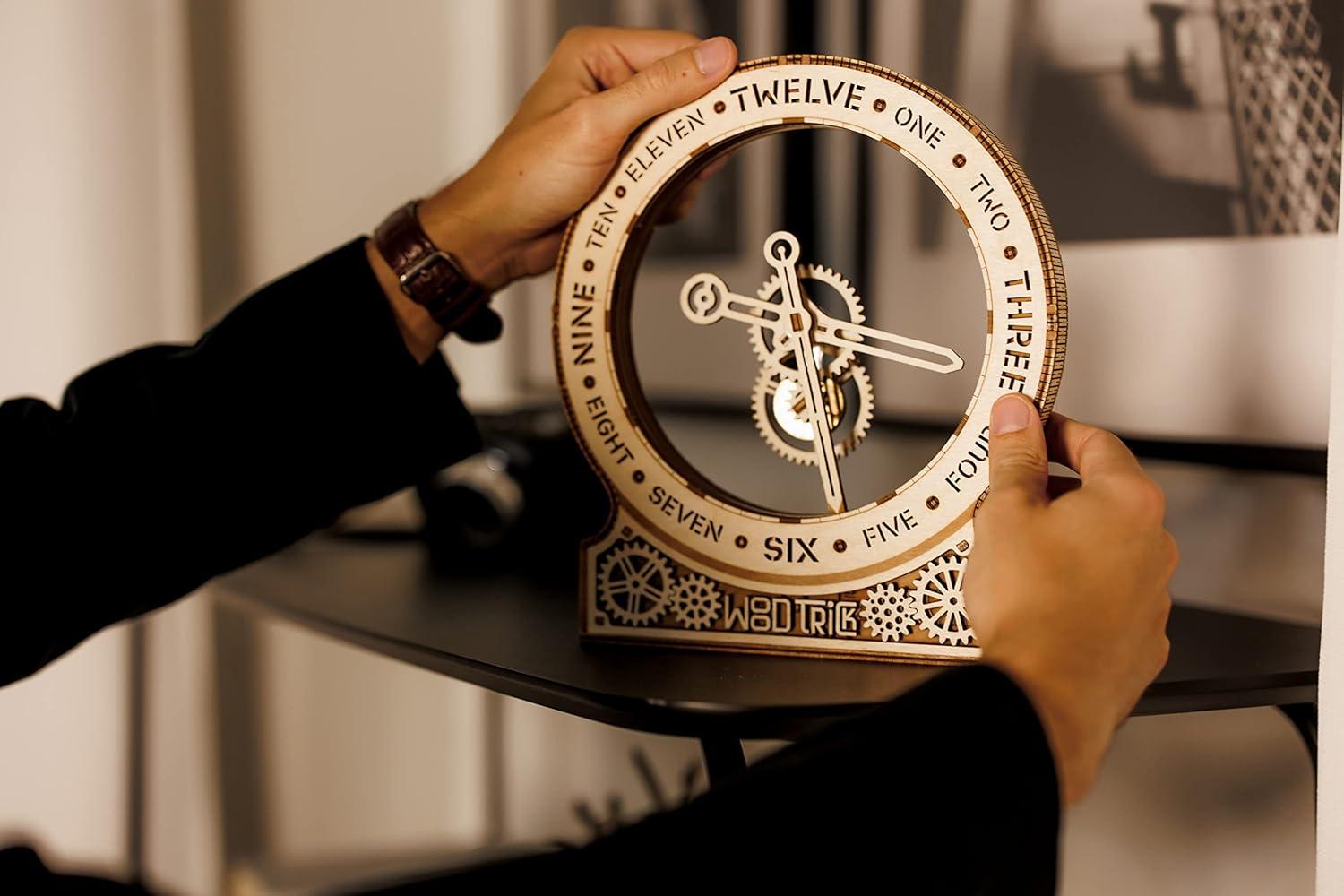 Wood Trick Modern Kinetic Clock 3D Wooden Puzzles for Adults and Kids to Build - Magic Mechanism Aesthetic Design - Model Kits for Adults - Engineering DIY Wooden Models for Adults to Build