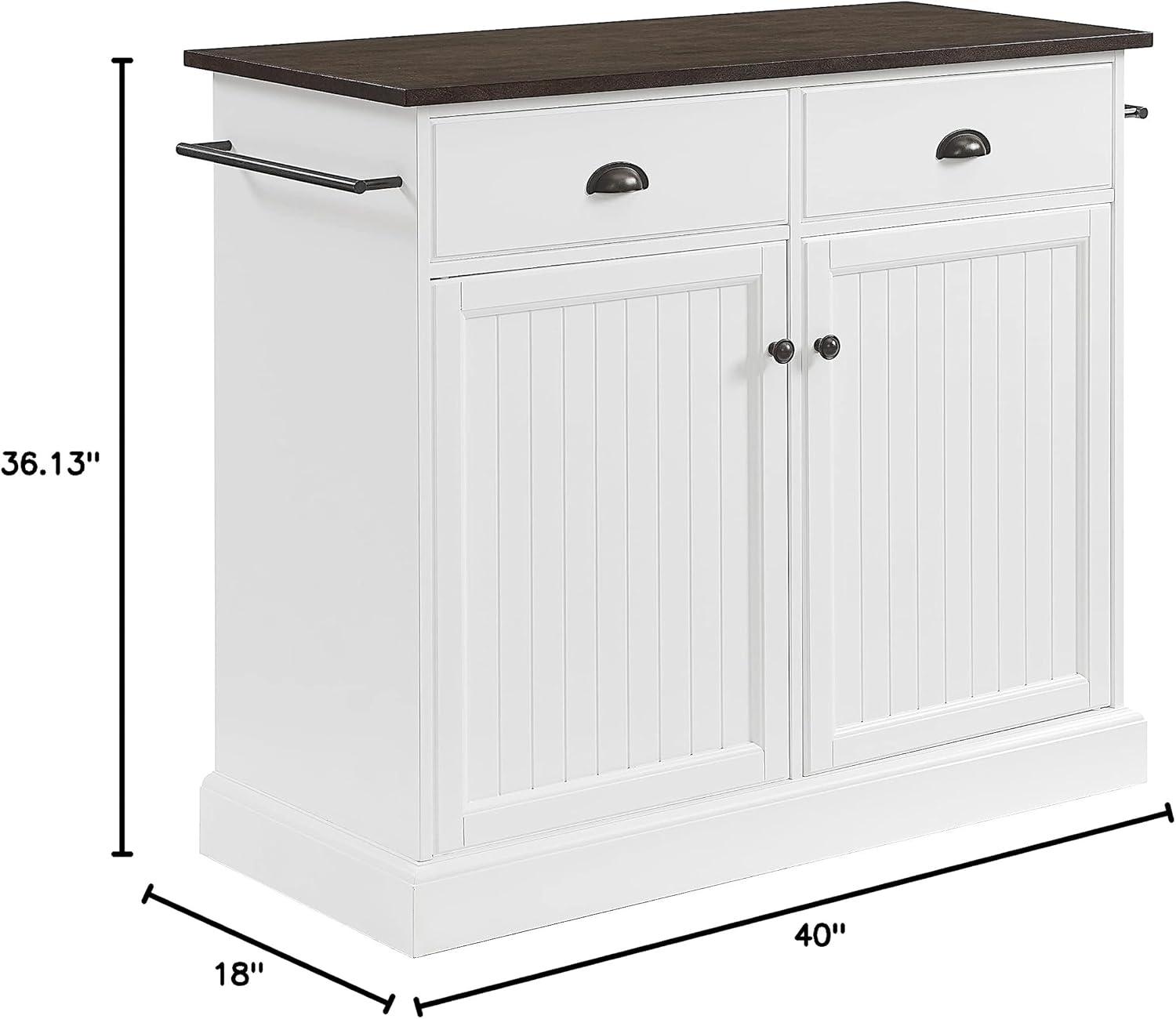 Crosley Shoreline Kitchen Island White/Dark Brown: Adjustable Shelves, Towel Bar, MDF & Veneer Storage Cart