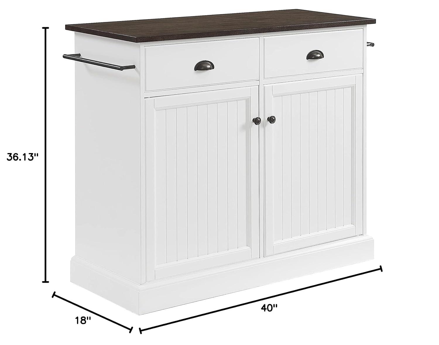 Crosley Shoreline Kitchen Island White/Dark Brown: Adjustable Shelves, Towel Bar, MDF & Veneer Storage Cart