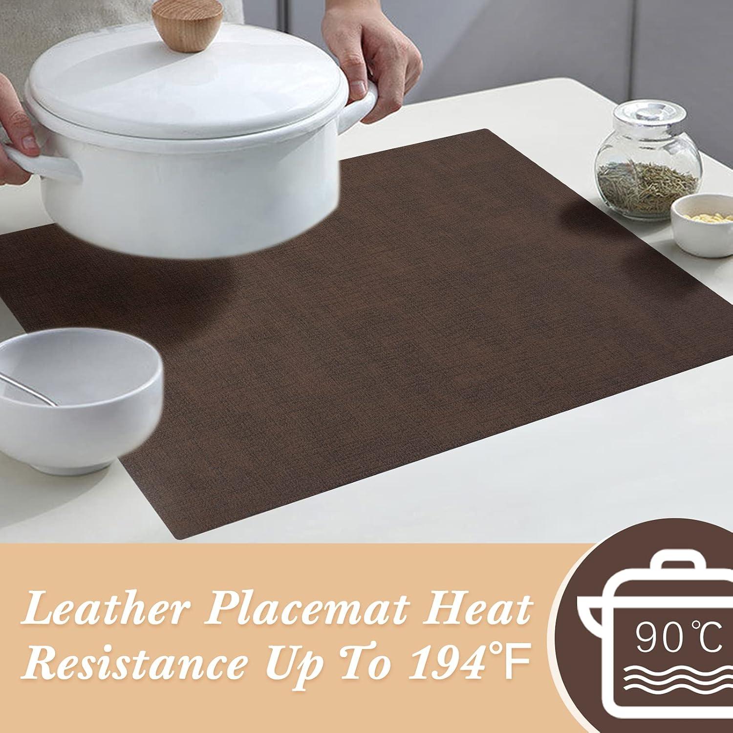 Reversible Brown and Beige PU Leather Placemats Set of 6