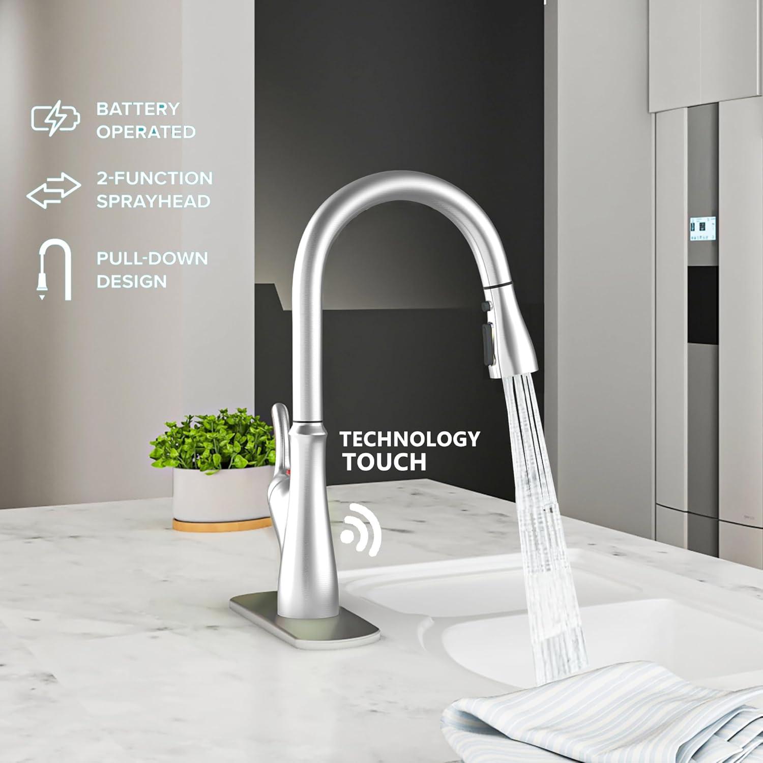 Touch Kitchen Faucet with Touchless Technology, Smart Kitchen Sink Faucet with Pull Down Sprayer, Touch on Activated Kitchen Bar Farmhouse Kitchens, RV, Sinks Faucet (Brushed Nickel)