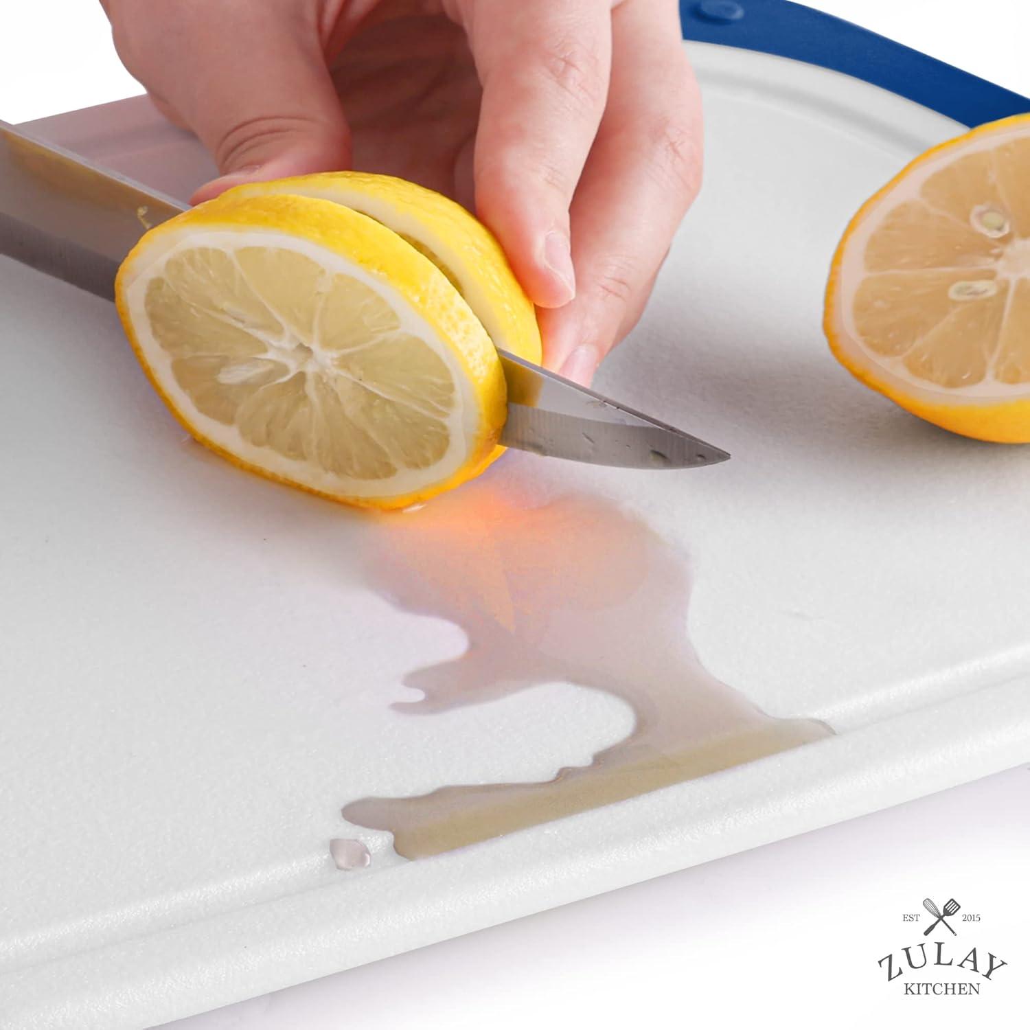 Zulay Kitchen 3-Piece Set Plastic Cutting Boards with Juice Grooves (White and Navy)