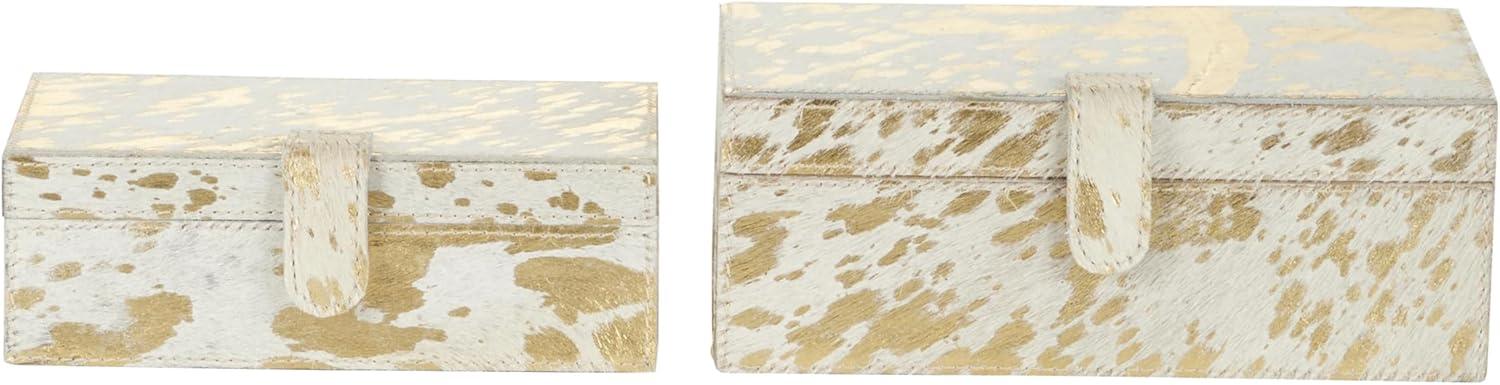 DecMode Handmade Gold Leather Decorative Box with Gold Foil Paint, 2 Count