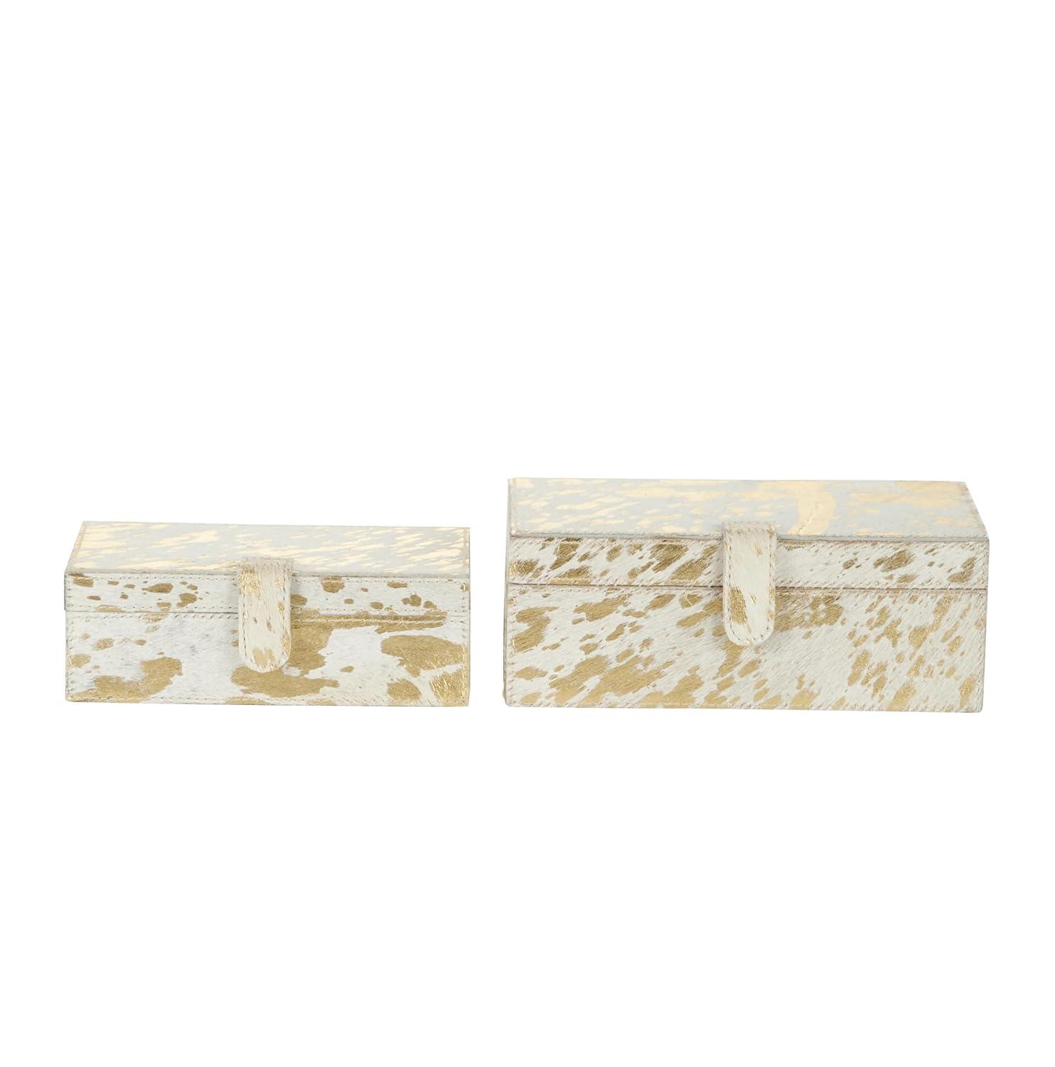 DecMode Handmade Gold Leather Decorative Box with Gold Foil Paint, 2 Count