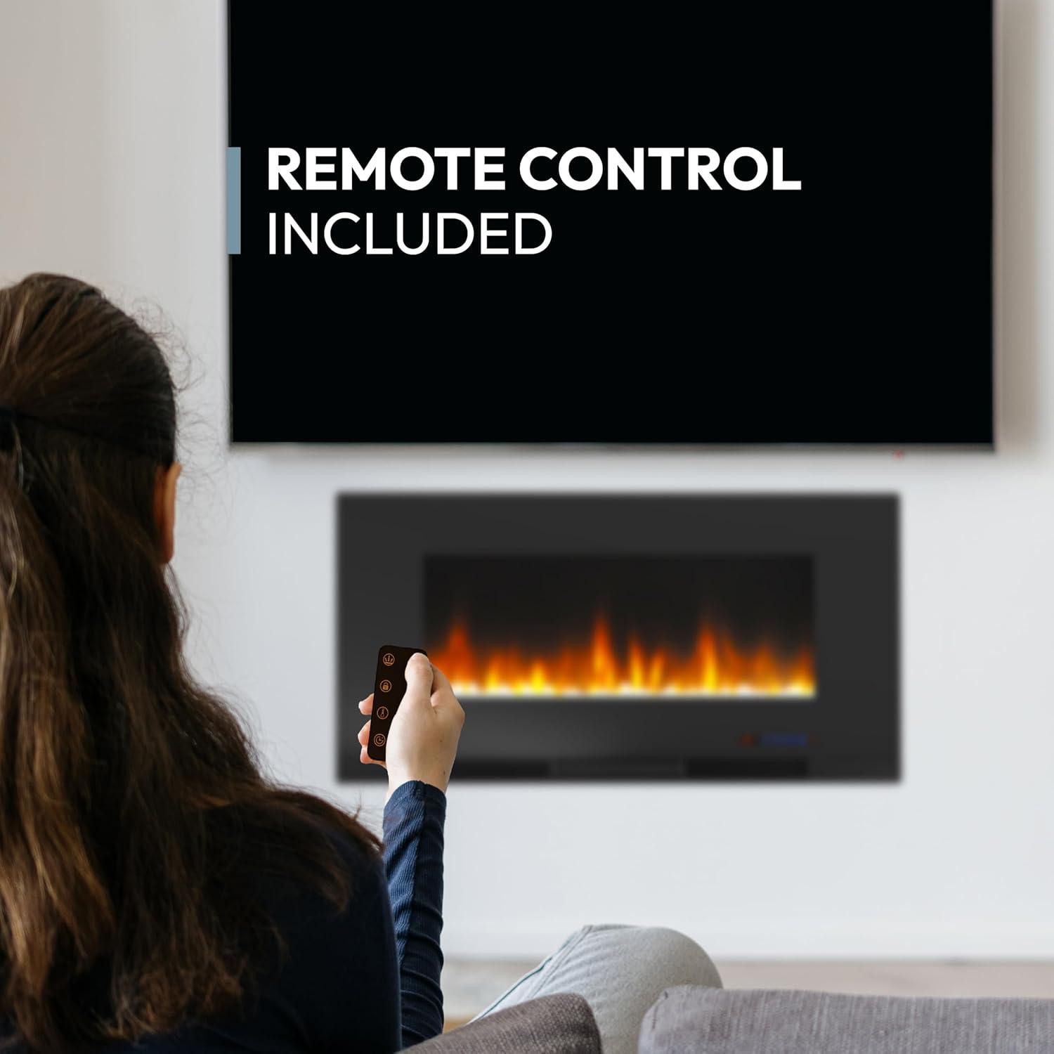 Cambridge Cambridge Wall Mount Electric Fireplace Heater with Remote Control for Indoor Use in Living Room, Bedroom, Home Office