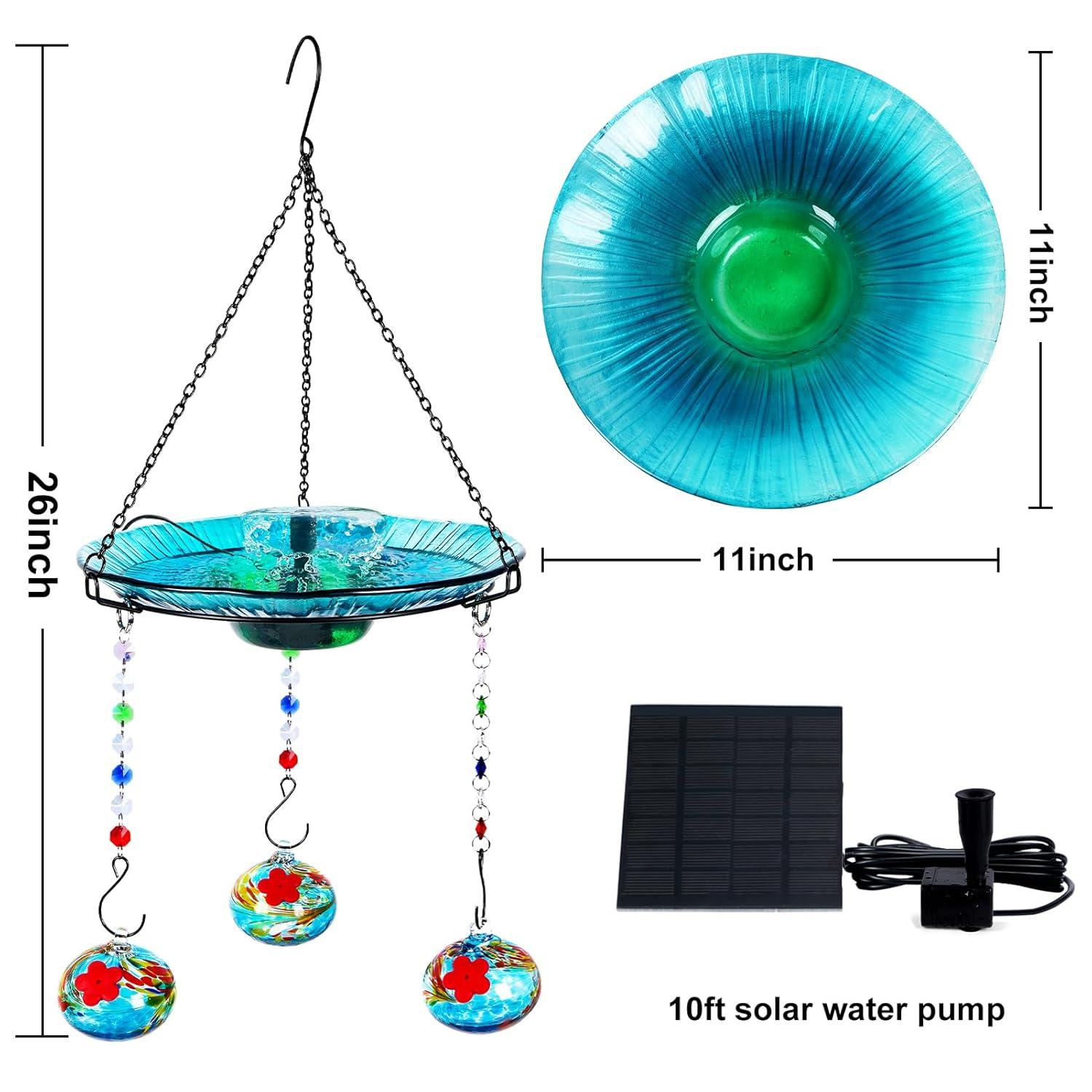 Hummingbird Feeder and Bird Bath for Outdoors 2-in-1 for Small Birds - Hummingbird Bath Fountain with 3 Red Feeder Pots - Hanging Solar Bird Bath Fountains