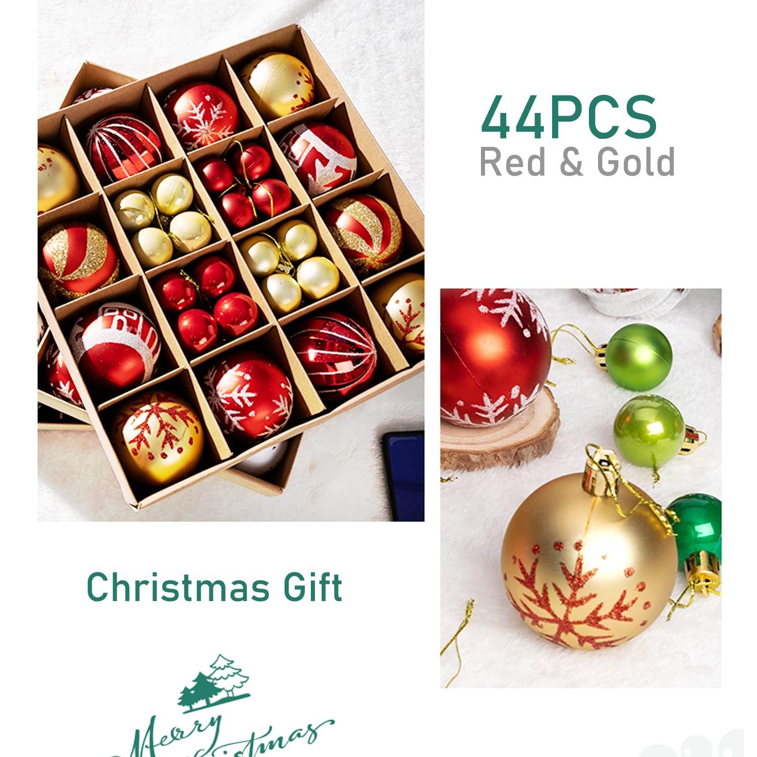 Zhourta 44Pcs Gold and Red Christmas Hanging Balls Christmas Proof Ball Ornaments for Party Holiday Christmas Tree Supplies Home Yard Decorh