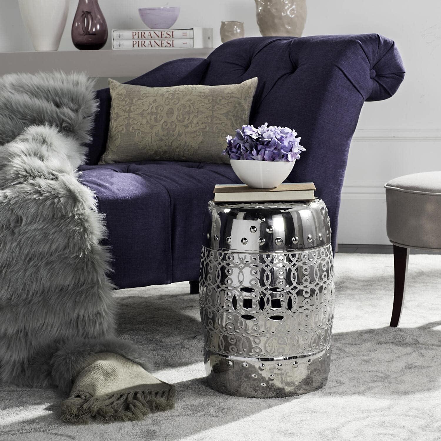 Lantana Ceramic Garden Stool - Silver - Safavieh.