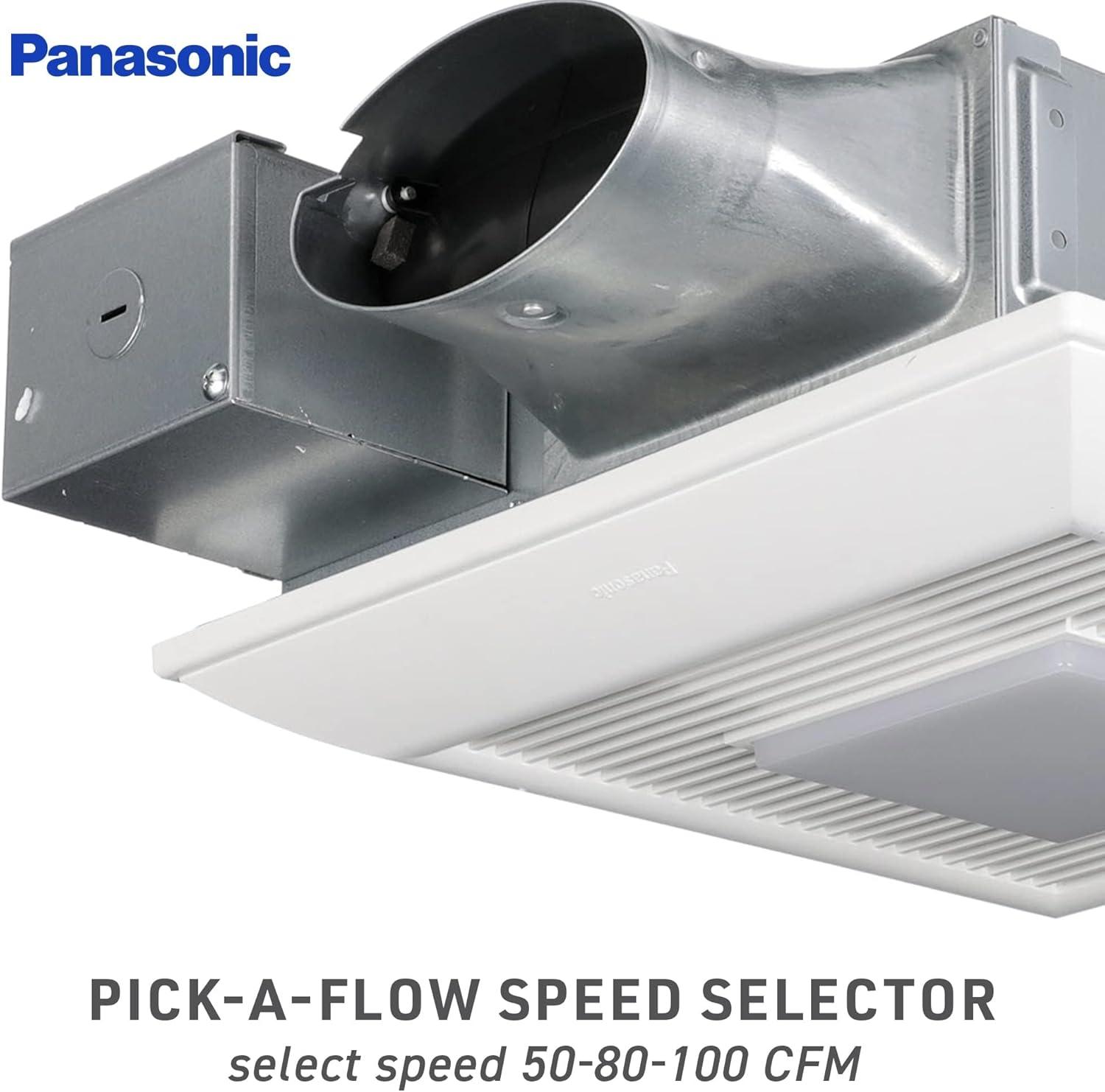 Panasonic WhisperValue Ceiling/Wall Mount Bathroom Exhaust Fan with Dimmable LED Light, 50-80-100 CFM, FV-0510VSL1