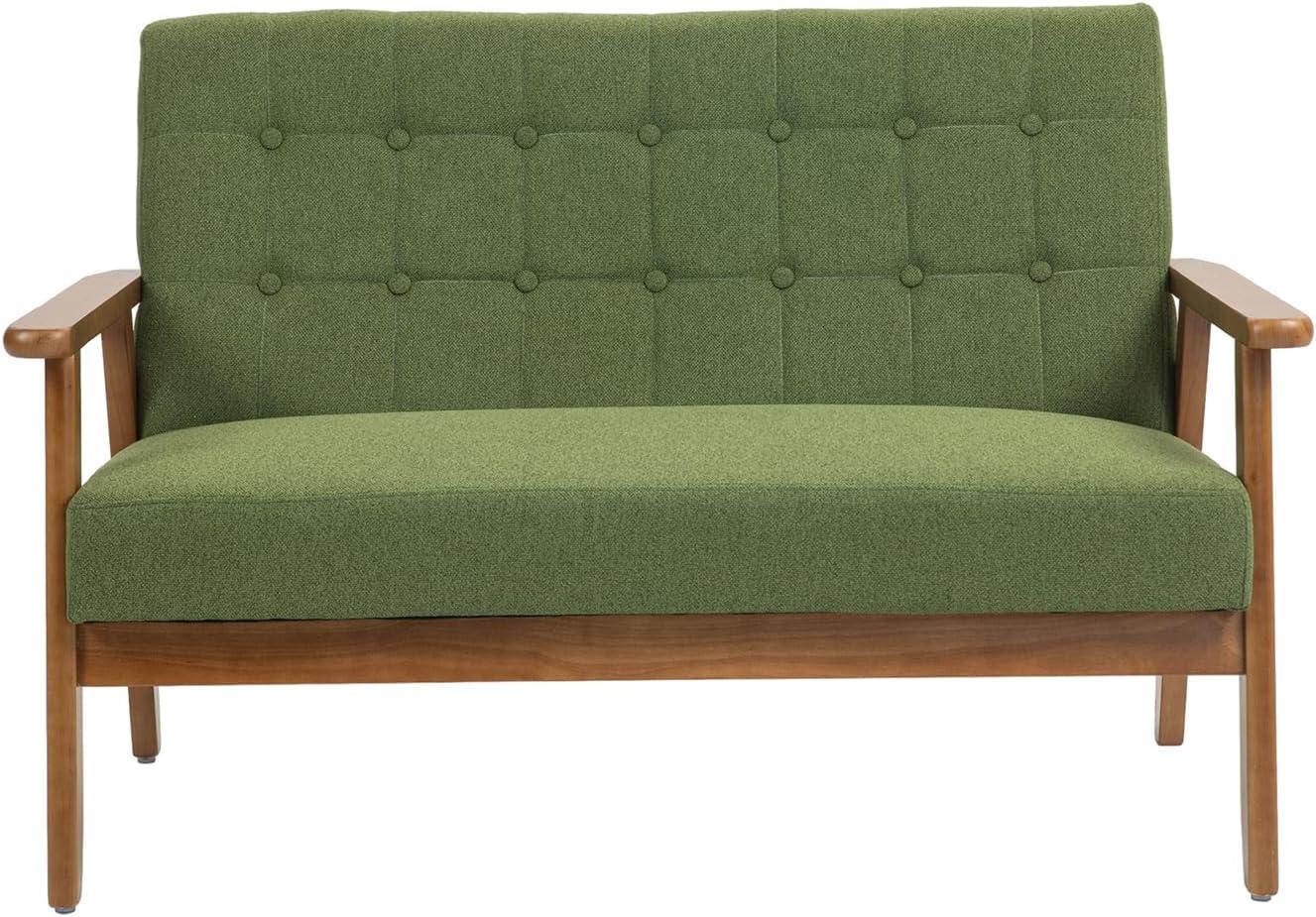 Small Modern Loveseat Sofa, Mid Century Upholstered Linen 2-Seat Couch, Love Seat for Living Room, Bedroom and Small Space (Green)