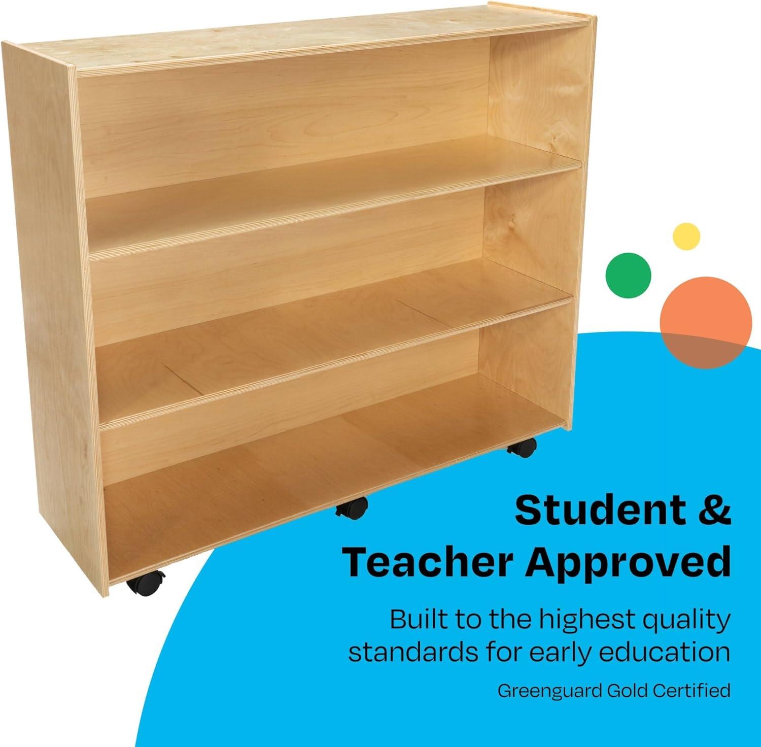 Childcraft Mobile Open Shelving Unit for Classrooms, 3-Shelf Wooden Book and Toy Organizer Bookcase, 47-3/4 x 14-1/4 x 42 Inches