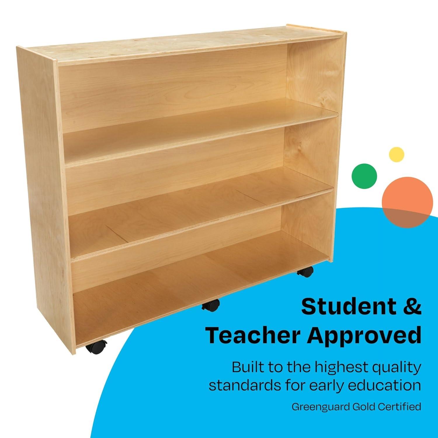 Childcraft Mobile Open Shelving Unit for Classrooms, 3-Shelf Wooden Book and Toy Organizer Bookcase, 47-3/4 x 14-1/4 x 42 Inches